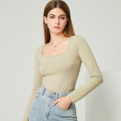 YS by YesStyle - Eco-Friendly Long Sleeve Square-Neck Top